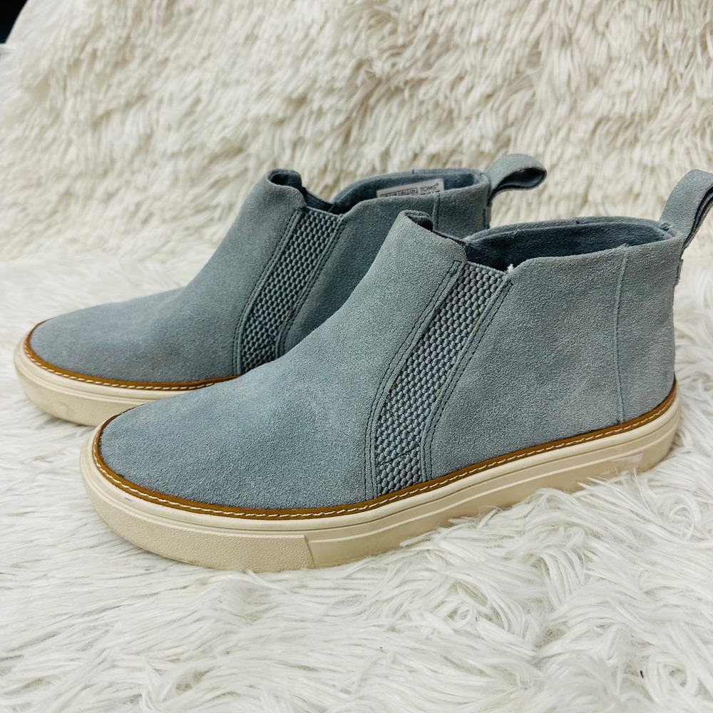 TOMS Stone Gray/Blue Suede Bryce Pull On High Top Sneakers Women's sz 7 - Picture 4 of 7